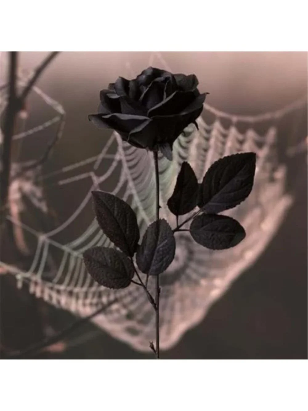 Halloween Black Roses Artificial Flowers, 12 PCS Fake Silk Flower Long Stem